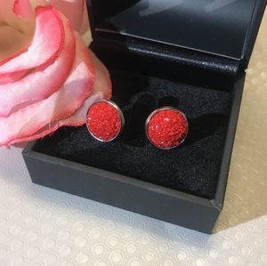 Red Druzy Stone Stud Earrings